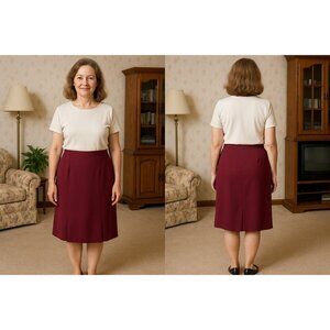 Vintage Classic Directions Burgundy Pleated Straight Career Skirt Size 12 USA